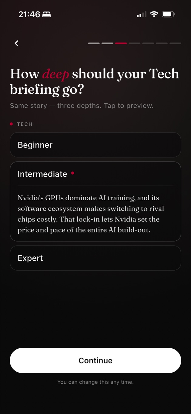 Choosing Tech briefing depth: Beginner, Intermediate, Expert